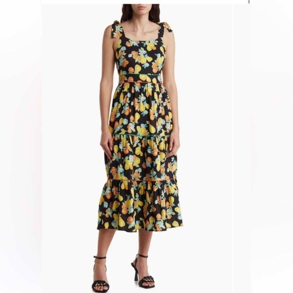 Adelyn Rae Orange and Yellow Smocked Midi Sundress